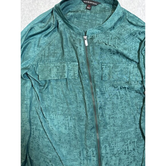 ROCK & REPUBLIC Womens‎ Size Medium Emerald Green Zip Long Sleeve 80s Retro - Picture 3 of 13